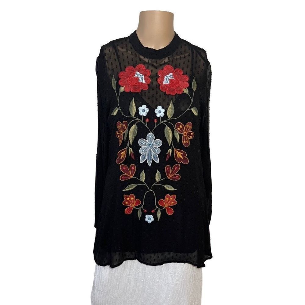 Zara swiss dots embroidered top blouse